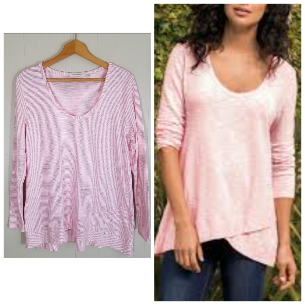 Soft Surroundings Pink & White Waldport Gumdrop Stripe Top L XL